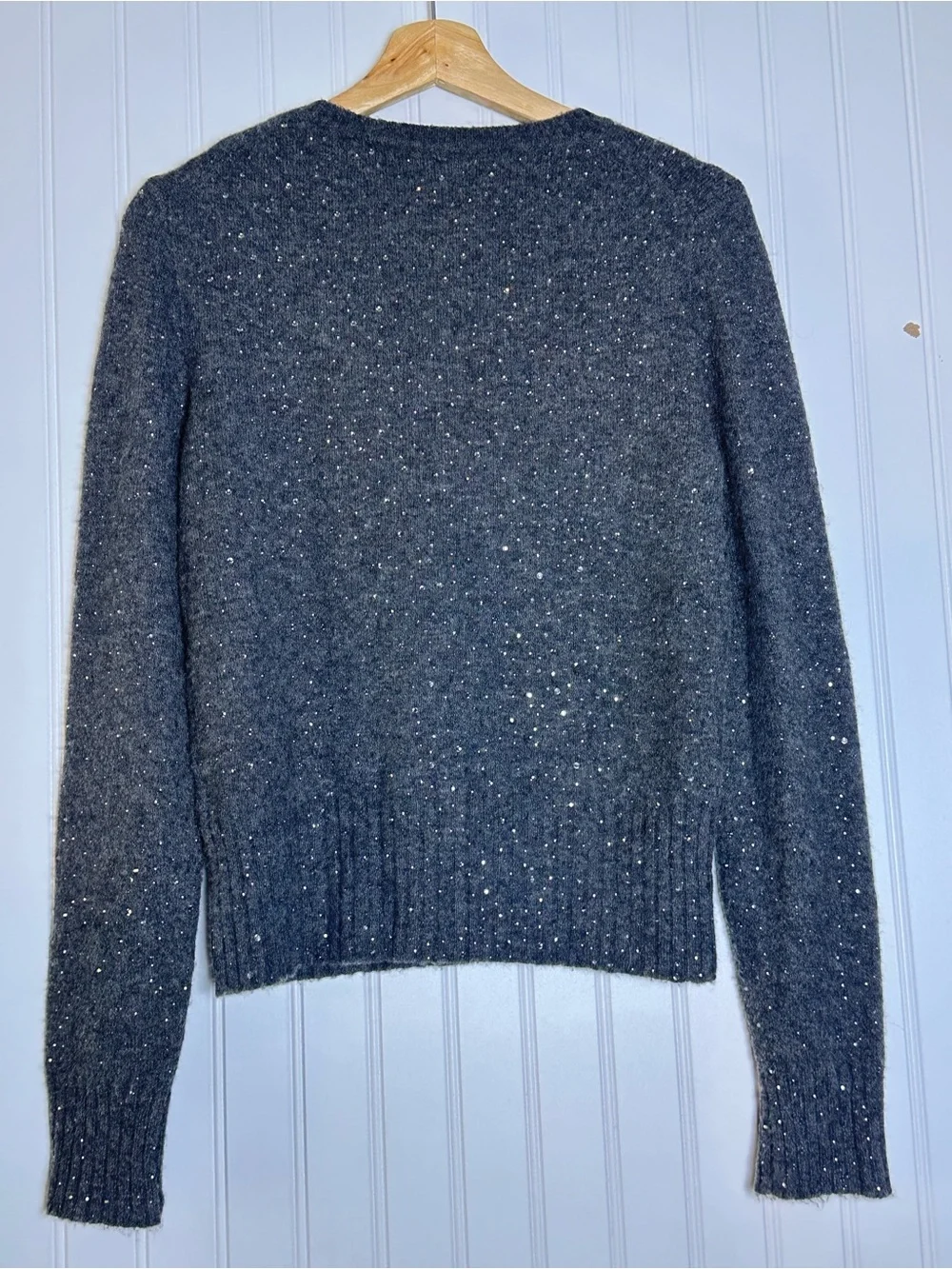J. Crew Sparkle Soft Merino Wool Alpaca Gray gemstones/crystals S Crew Neck Soft